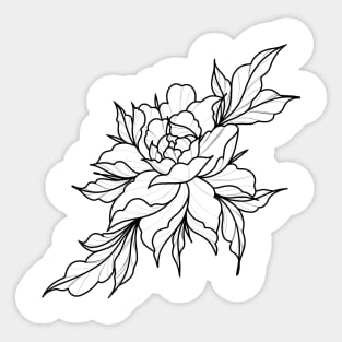 Black Peony Lineart Sticker